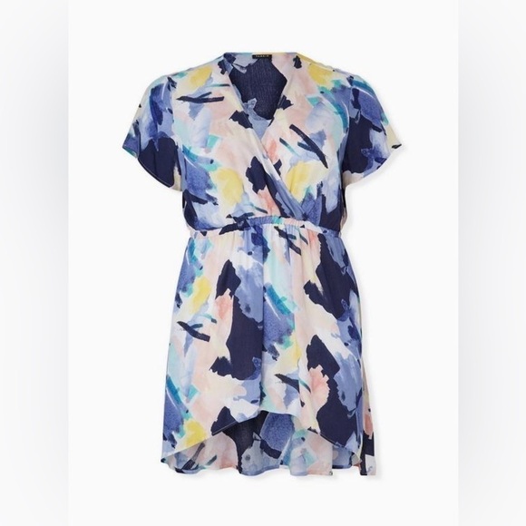 Torrid Babydoll Gauze Surplice Tunic Top Colorful Boho Stretchy Shirt Size 3XL - Picture 1 of 10